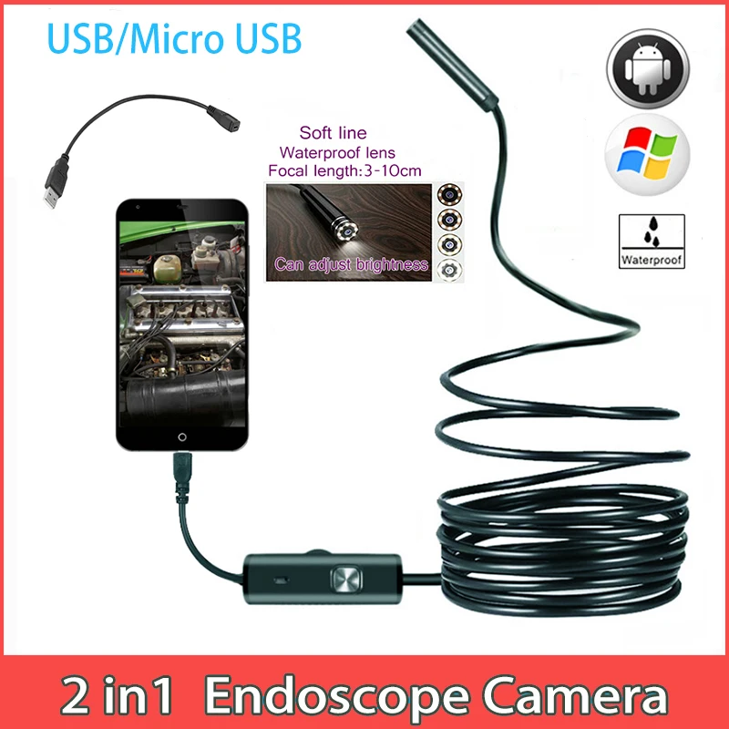 

2in1 Android Phone Inspection Camera lens Endoscope inspection Pipe IP68 Waterproof micro USB Snake Camera