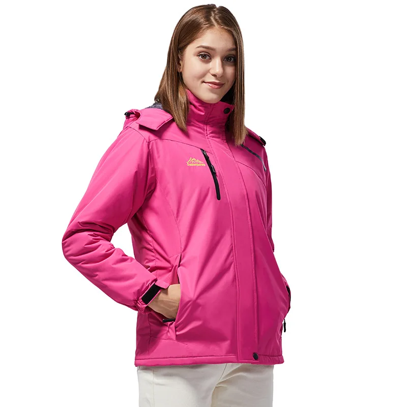 Женский лыжный костюм, теплая ветрозащитная непромокаемая флисовая куртка+ штаны, женский зимний костюм для улицы, лыжная куртка для сноуборда - Цвет: Rose red