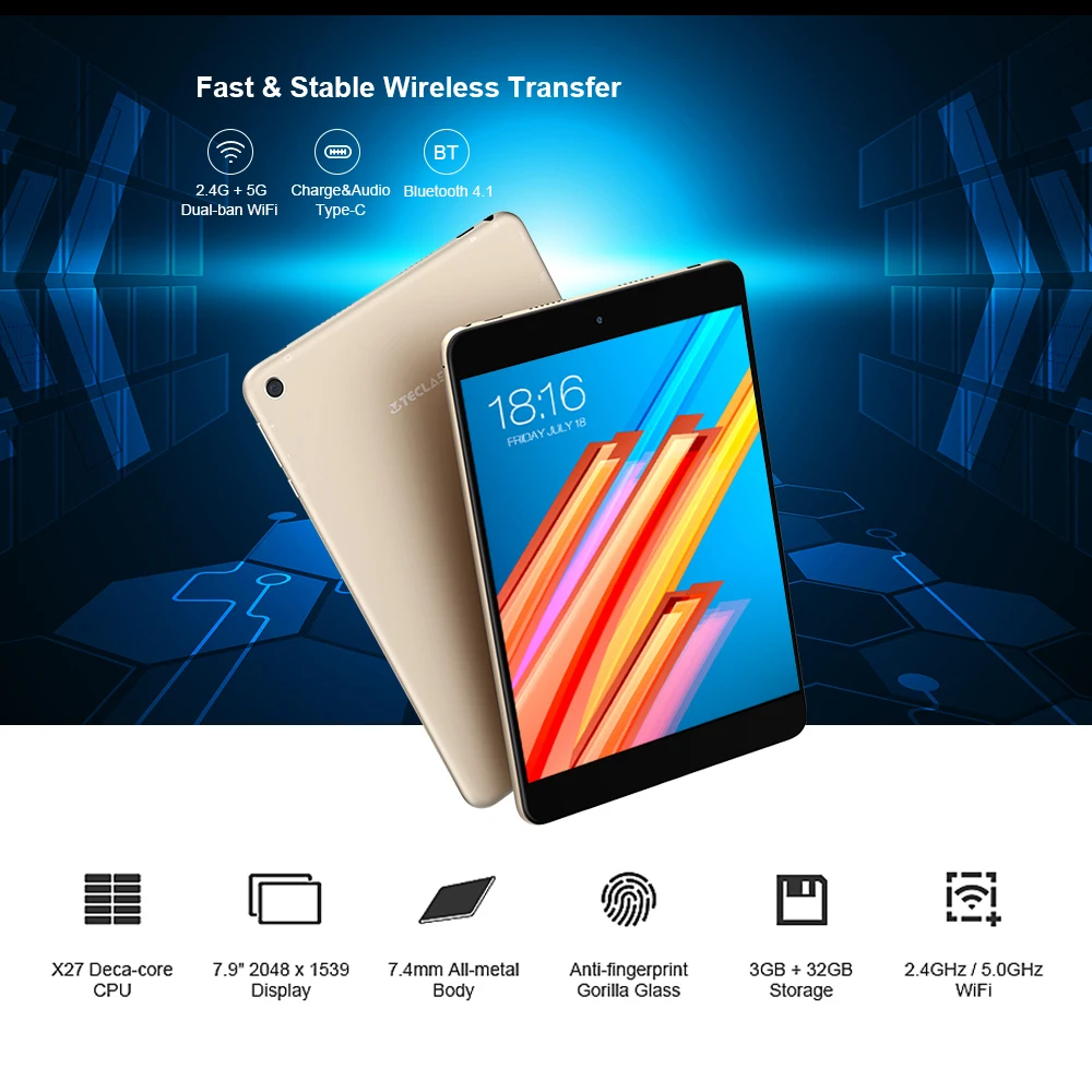 Teclast M89 Pro 7.9 inch 3GB RAM 32GB ROM IPS X27 Deca Core 5.0MP 2048×1536 Type-C 2.4G+5G Dual-ban