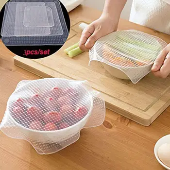 

3Pcs/Set Food Grade Keeping Food Hygienic Wrap Reusable High Stretch Silicone Food Wraps Seal Vacuum Cover Stretch Lid