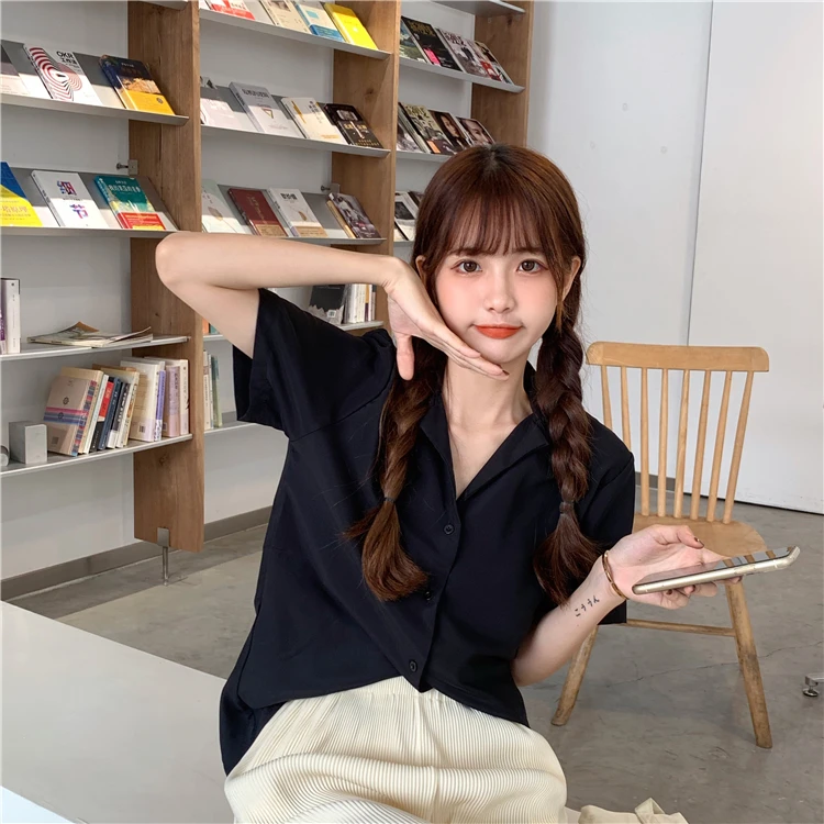 Turndown Collar Short Sleeve Chiffon Shirt Blouse Women 2020 Office Ol Overalls Shirt Casual Button Loose Summer Simple Tops Turndown Collar Short Sleeve Chiffon Shirt Blouse Women 2020 Office Ol Overalls Shirt Casual Button Loose Summer Simple Tops