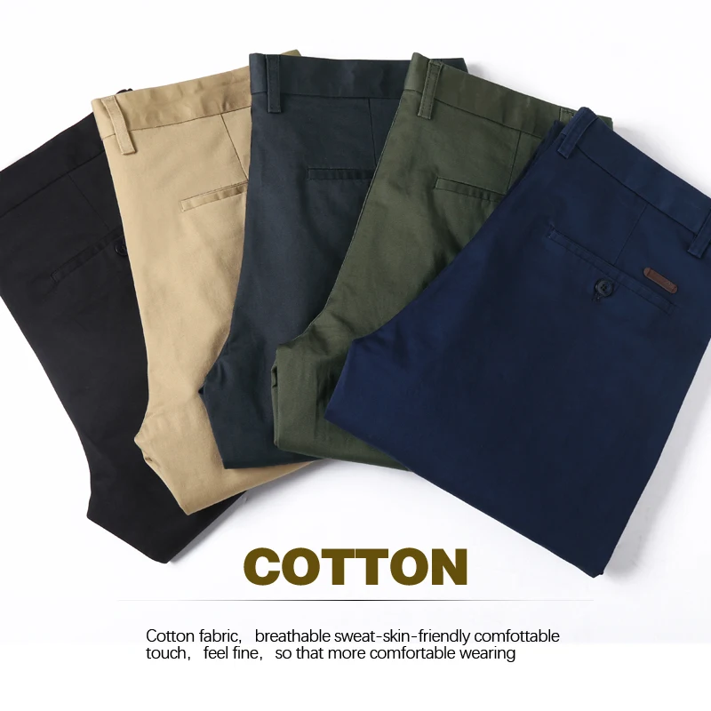 

Classic Style Men's Stretch Khaki Casual Pants Business Fashion Solid Color 96% Cotton Regular Fit Brand Trousers Male