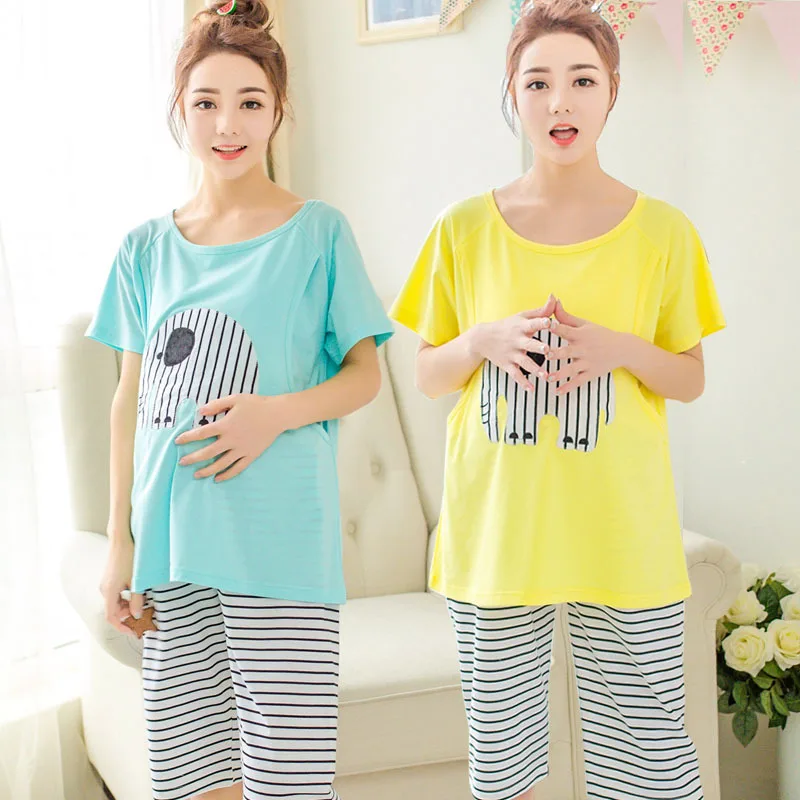 

Confinement Clothing Short Sleeve Summer Thin Section Pregnant Women Pajamas Plus-sized Postpartum Lactation Garment Nursing Fee