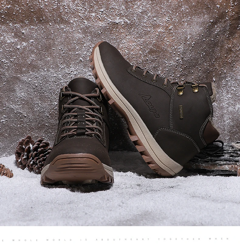 Plush Warm Shoes Men Winter Hiking Shoes Trekking Men Snow Boots Waterproof Upper Climbing Shoes Antiskid Boots Big Size 39-47
