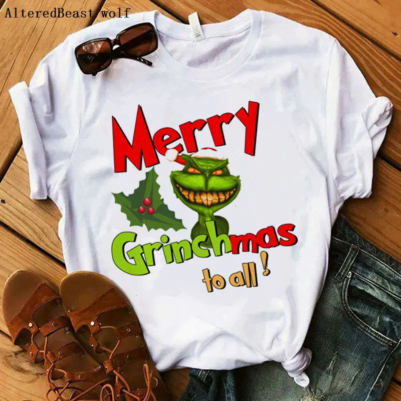 Футболка с надписью I'm a Mean One Grinch, женская футболка с принтом, Рождественская Футболка с принтом Grinch, женские белые топы, женская модная забавная одежда