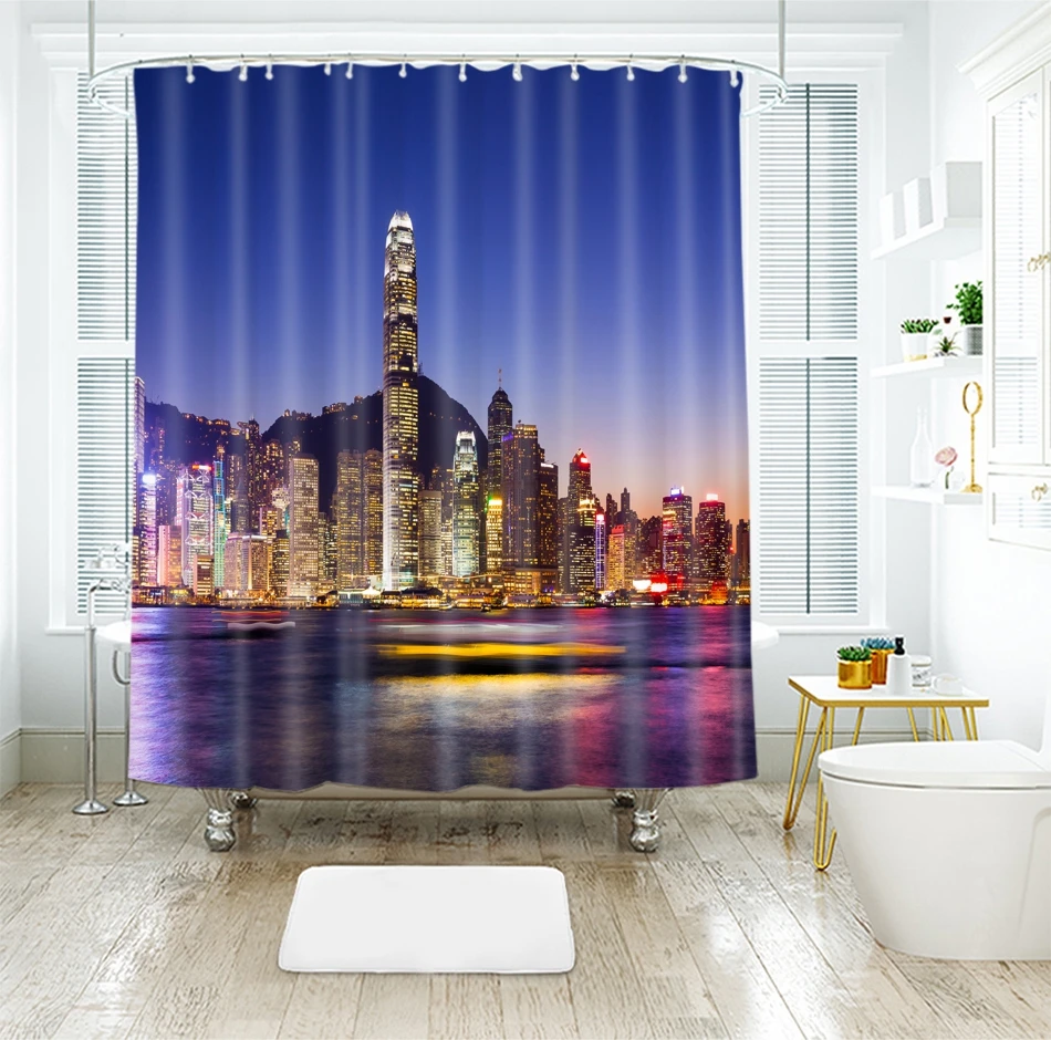 3d Seascape Pattern Bustling Viaduct City Shower Curtains Waterproof Thickened Bath Curtains for Bathroom Customizable