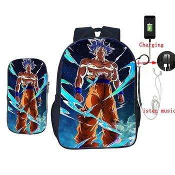 

Dragon Ball Z 2 Pcs/set Laptop Backpack School Bags for Teenagers Girls Boys Goku Daily USB Charge Travel Backpack with Pen Bag