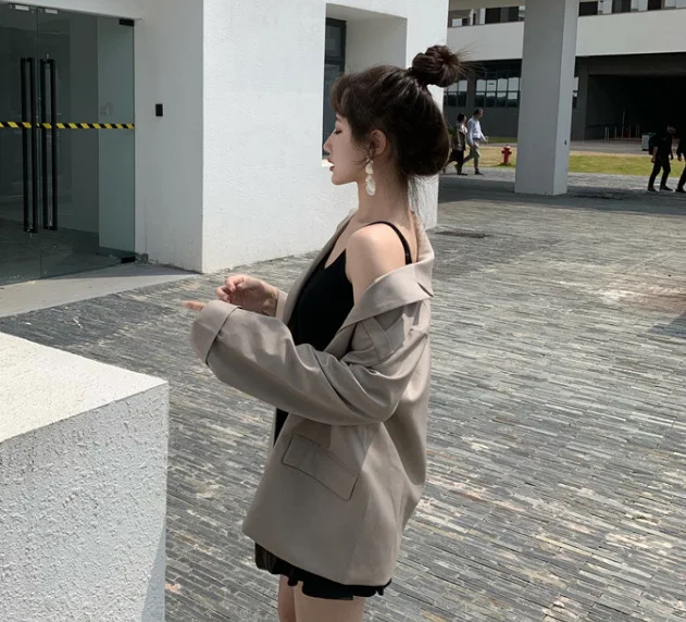 

Photo Shoot 2019 Spring Korean-style Loose-Fit CHIC Online Celebrity Suit Women's Short INS British-Style Casual outside