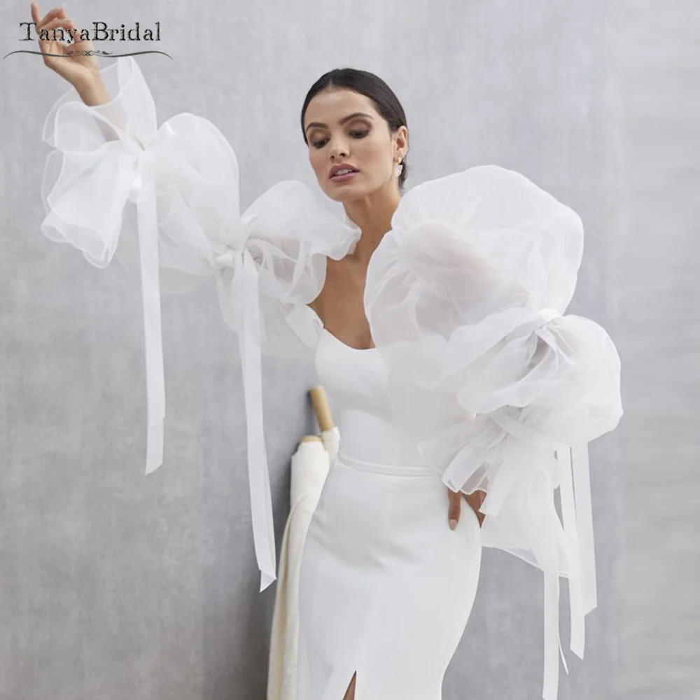 Translucent Organza Sleeve gorgeous ribbons Dreamlike Puff Sleeve Wedding Accessories DG010