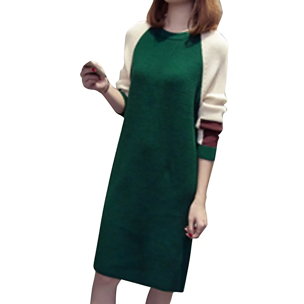Женские платья Robe 2019Top Горячая Женская Осенняя мода корейское свободное платье вязаный свитер с длинным рукавом платья Vestido De Mujer - Цвет: Green
