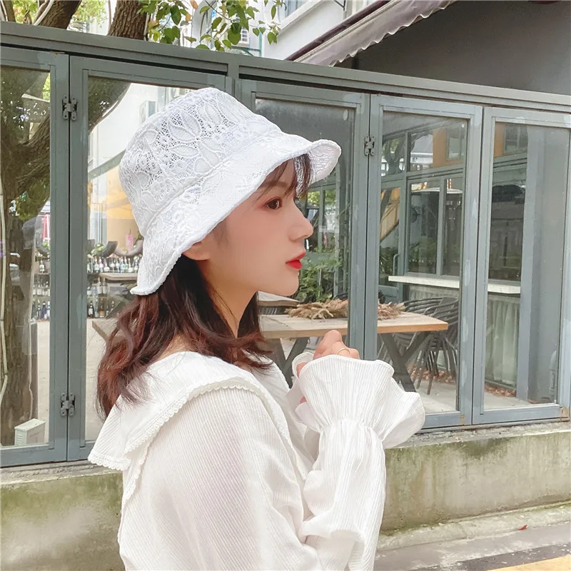 fisherman hat Sun Korean seaside Vintage Elegant Lace Bucket Hat Women Summer Beach Sun Hats Fashion Korean caps Breathable Fisherman cap prada bucket hat womens