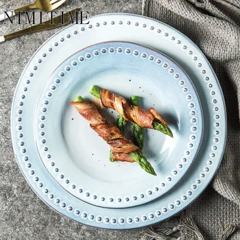 

1PC Japanese Style Ceramic Dinner Steak Plate Nordic Simple Dinner Dessert Plate Fruit Plate Home Tableware