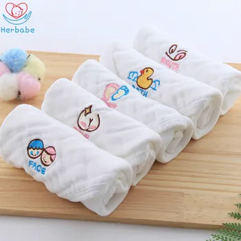 

Herbabe 5pcs Baby Cloth Wipes Cotton Embroidery Towels Set Muslin Infantil Hand Face Towel Handkerchief Washcloth Newborn Stuff