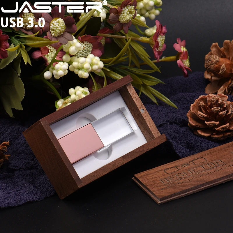 JASTER USB 3,0, деревянная коробка, Кристальный флеш-накопитель, USB флеш-накопитель, 4 ГБ, 8 ГБ, 16 ГБ, флешка, 32 ГБ, 64 ГБ, 128 ГБ, USB флешка с индивидуальным логотипом
