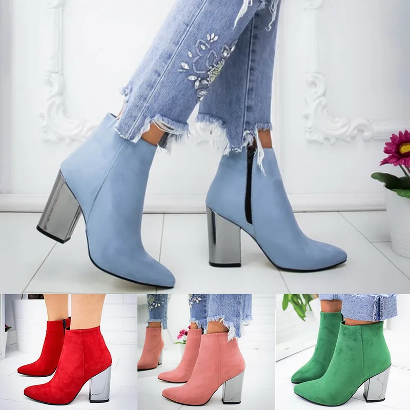 Litthing/однотонные ботинки на молнии; женская модная повседневная обувь на квадратном каблуке; однотонные туфли-лодочки в римском стиле; ботинки на молнии; Прямая поставка