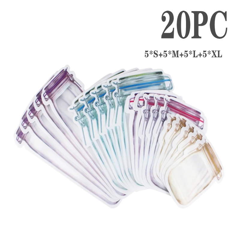 Reusable Mason Jar Design Ziplock Food Storage Bags for Snacks and Kitchen Organization