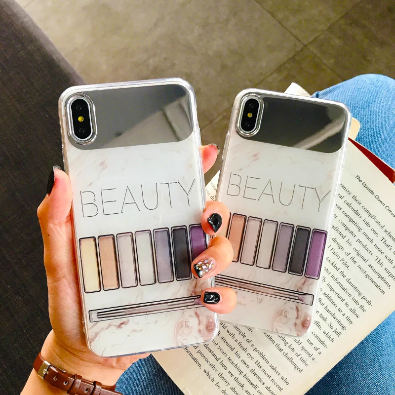 

Eyeshadow Palette Makeup Mirror Glitter Case For iPhone X XR XS Max Silicone Cover Makeup Pattern Soft TPU Glossy Phone Cases