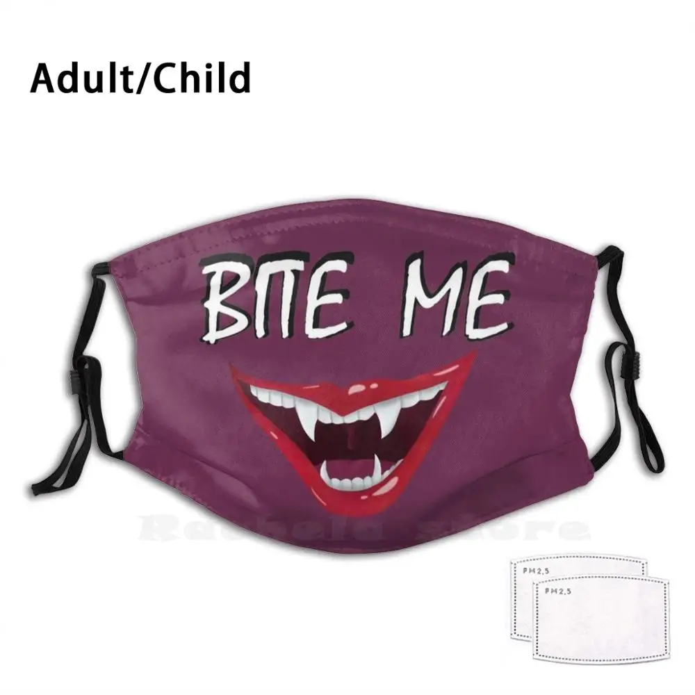 

Bite Me Funny Print Reusable Filter Face Mask Vampire Fangs Bite Bite Me Teeth Mouth Lips Red White Supernatural Vamp Tongue
