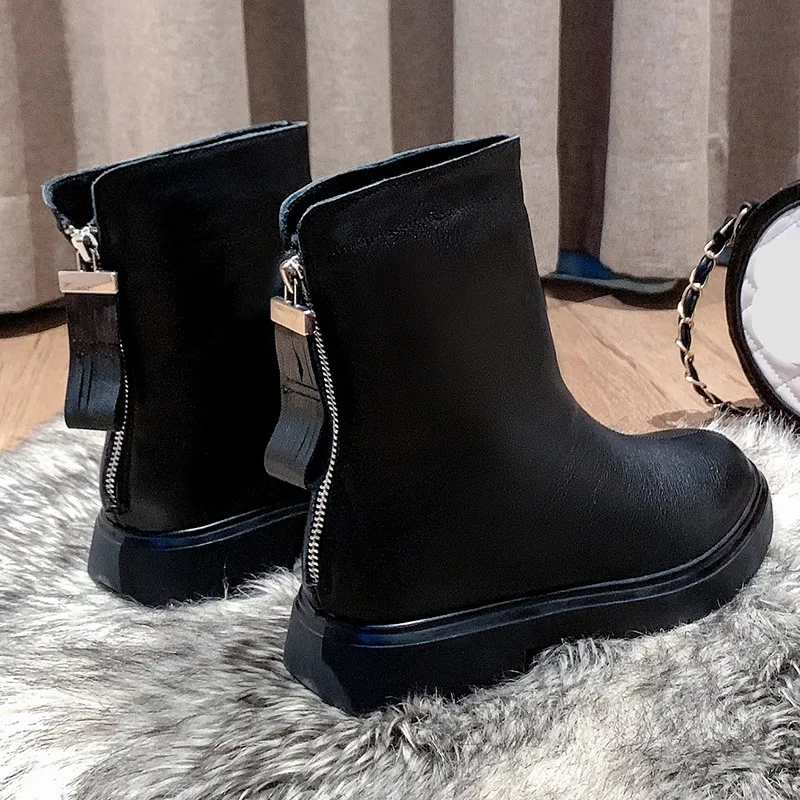 

Riding Boots Round Toe Women Shoes Autumn Back Zip Winter Footwear Luxury Designer Booties Woman 2019 Low Heel Zipper Lace Up
