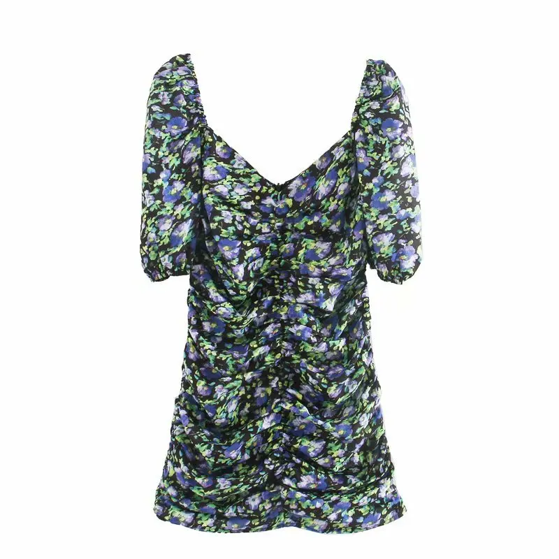 New 2020 Women Elegant V Neck Flower Printing Pleated Mini Dress Female French Puff Sleeve Vestidos Chic Slimming Dresses DS3654 New 2020 Women Elegant V Neck Flower Printing Pleated Mini Dress Female French Puff Sleeve Vestidos Chic Slimming Dresses DS3654