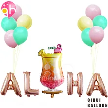 Гавайский воздушный шар, набор, Алоха, макароны, воздушный шар, бокал для вина, вечерние воздушные шары, сцена, декоративный шар цвета розового золота