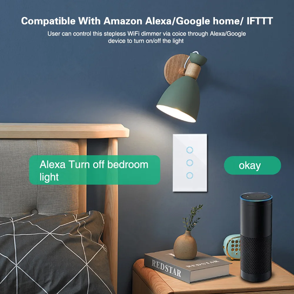 Wifi Smart Touch Panel Light Switch US Interruptor Inteligente Remote Voice Control Work with Alexa Google Home IFTTT 1/2/3 Gang