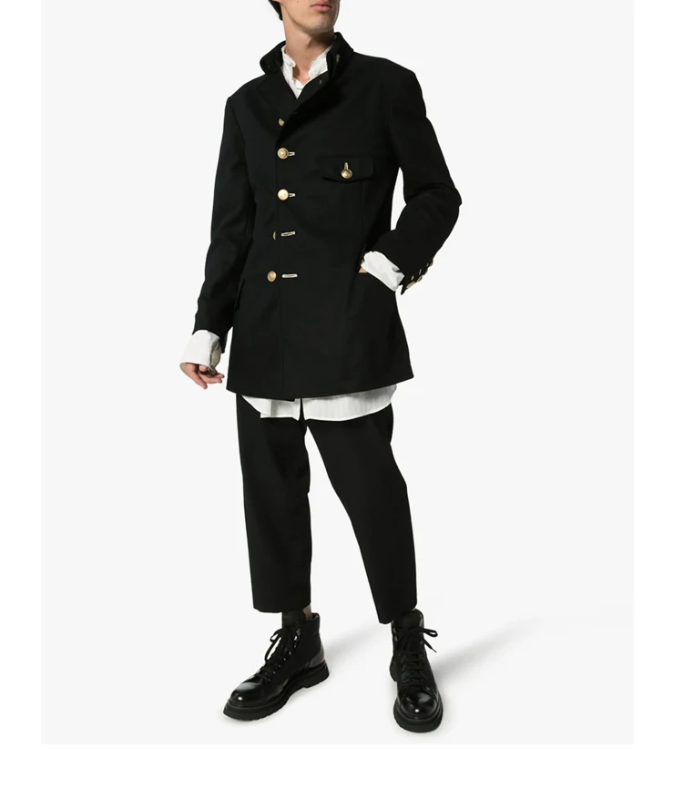 Gold button single breasted military uniform black Italian men's suit loose large coat fashion coat suit for men