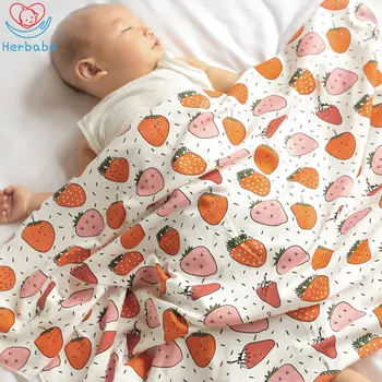 

Herbabe 90x110cm Baby Blankets for Newborn Infant Cartoon Print Swaddle Wraps Children Stroller Cover Play Mat Cotton Bath Towel