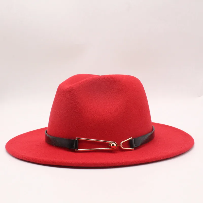 Зимние фетровые шляпы «Fedora» мужские Имитация шерсти церковные осенние модные шляпы с широкими полями женские фетровые шляпы - Цвет: Big red