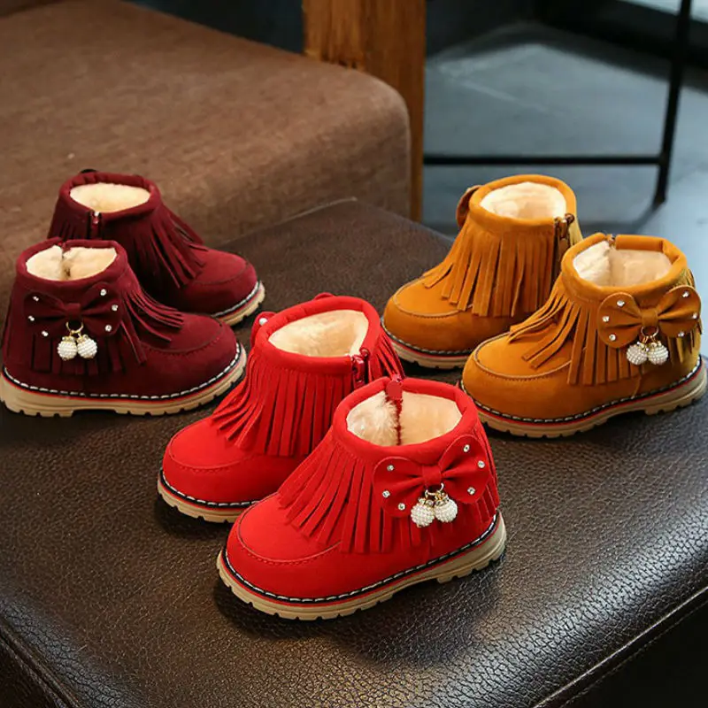 Зимние ботинки для девочек зимние детские Martin От 4 до 6 лет с кисточками бархатные