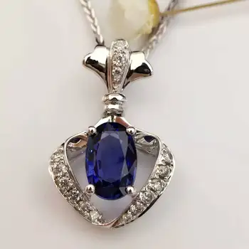

1.079ct+0.117ct 18K White Gold Natural Sapphire and Pendant Necklace Diamond inlaid 2016 Factory Direct New Arrival Fine Jewelry