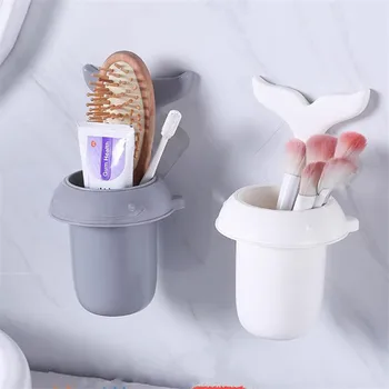 

Self-adhesive toothpaste toothbrush holder with cup hair dry wall shelf kitchen free punch storage box comb cosmetic organizer