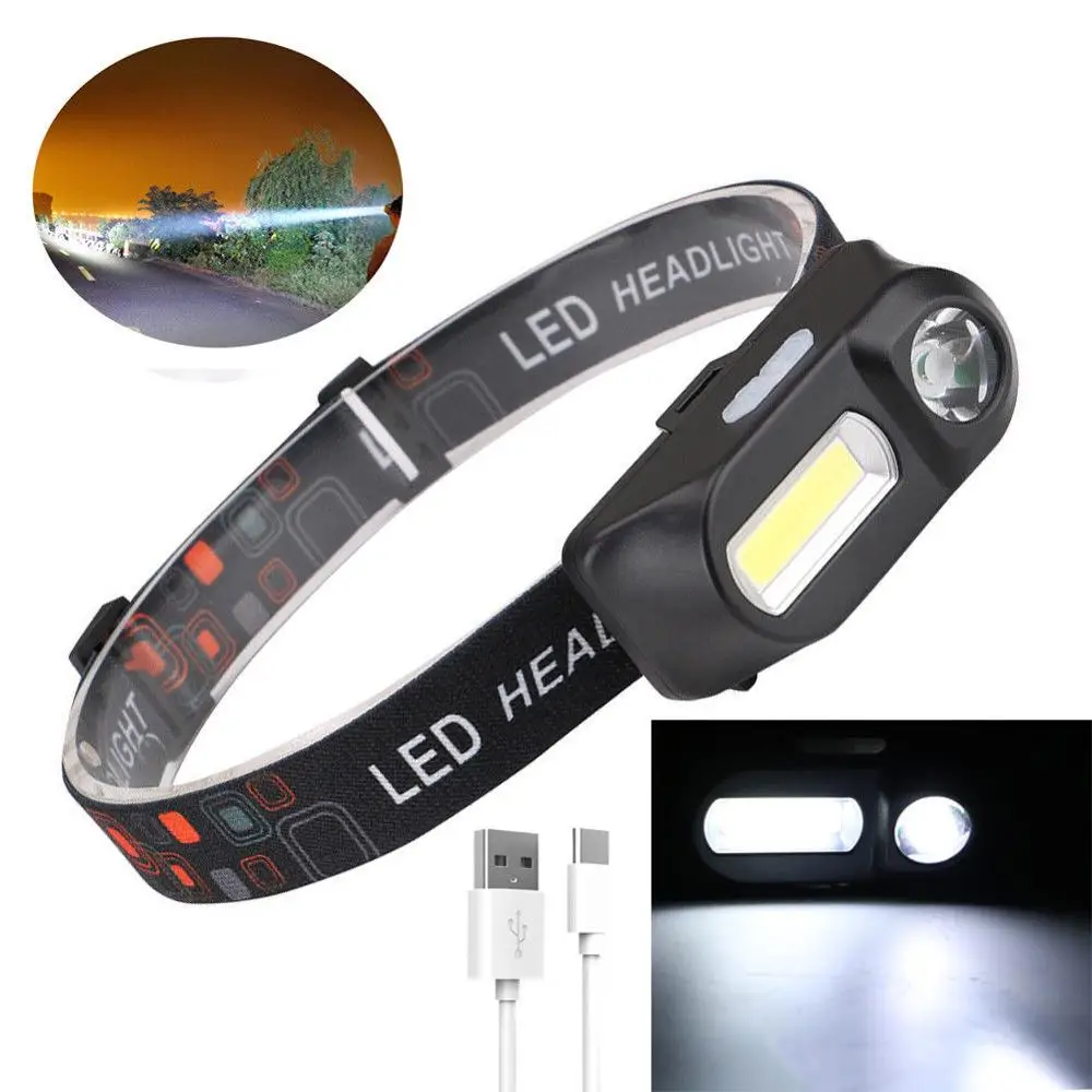 

Mini COB LED Bicycle Headlight Headlamp Head Lamp Flashlight USB Rechargeable 18650 Torch Camping Hiking Night Fishing Light