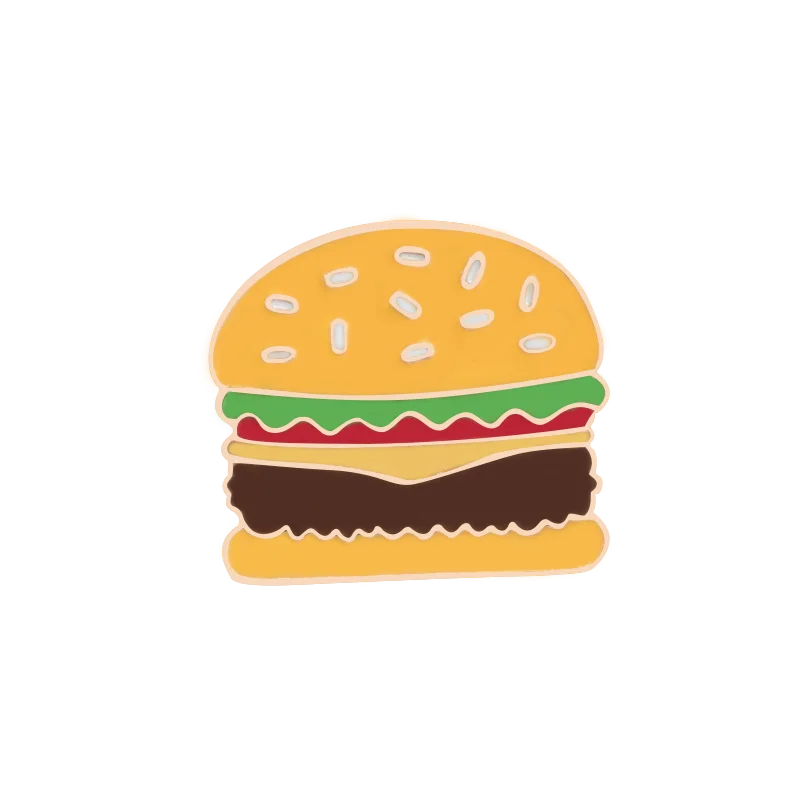 Burger 2 Милая пищевая брошь, эмалированные булавки, картофель фри, яйцо, гамбургеры, пицца, значок, нашивка для куртки, рюкзак, лацкан, Металлическая Булавка для детей, Женские Ювелирные изделия, подарок - Окраска металла: Burger 2