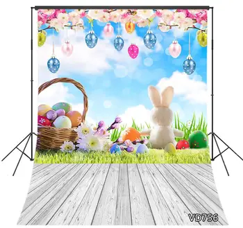 

Easter Eggs Rabbit Rustic Wooden Board Photography Backdrop Spring Background Photo Studio Photophone Photocall Shoot Props