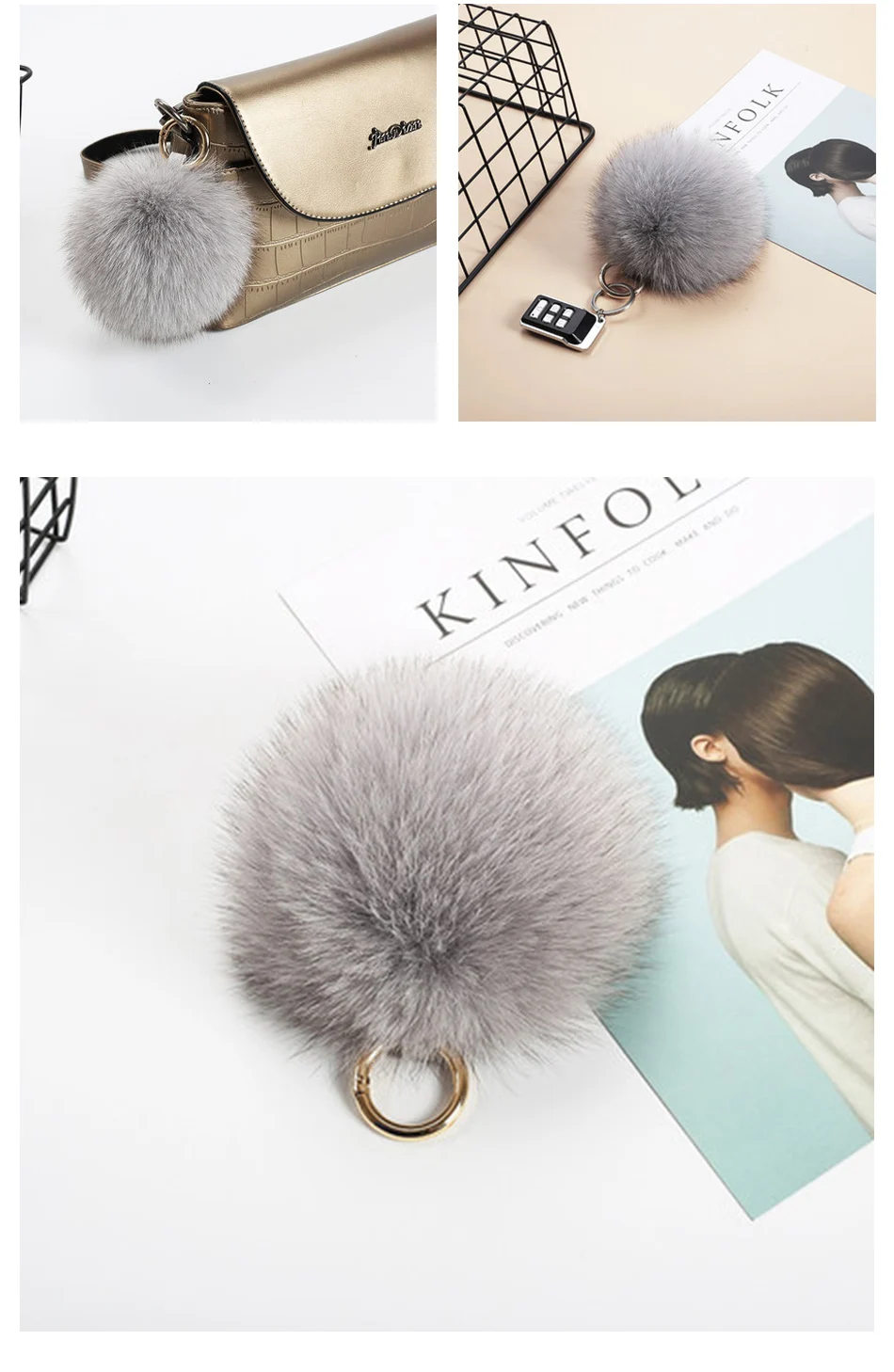 real fur Ananas Keychain Pineapple Strawberry Fruit Fox Fur Pom Poms Women Bag Monster Bag Charm Bugs Pompom Keychain rex rabbit