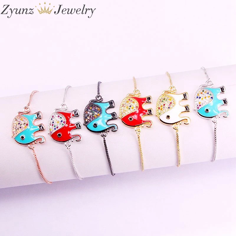 10 шт, очаровательные эмалированные Кристальные Слоники соединители браслеты в разных цветах