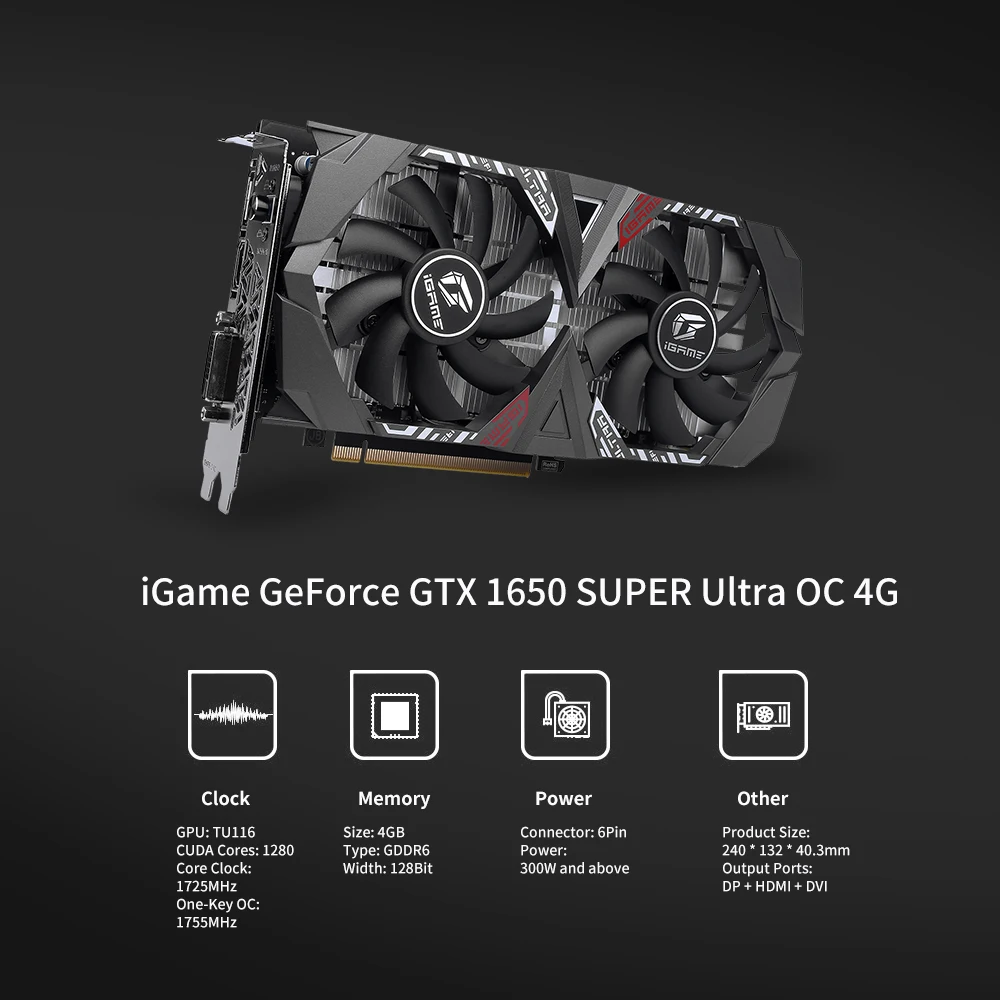 Цветная видеокарта iGame GeForce GTX 1650 SUPER Ultra OC 4G GDDR6 для компьютерных игр|Графические