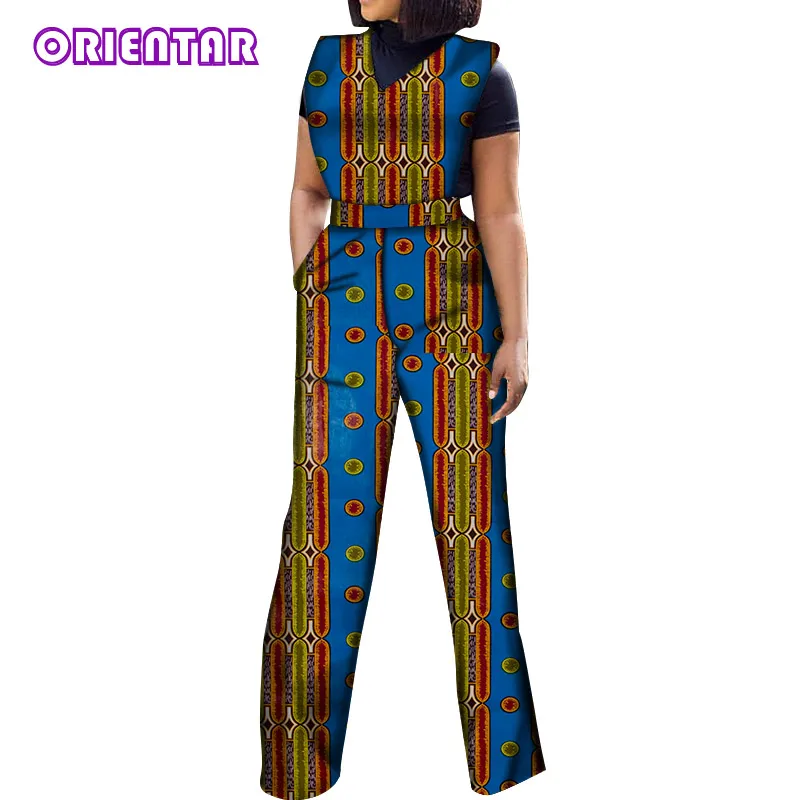 African Jumpsuits for Women V-Neck Sleeveless Autumn Fashion Romper Wide Leg Pants African Batik Wax Print Jumpsuits WY5458 - Цвет: 17