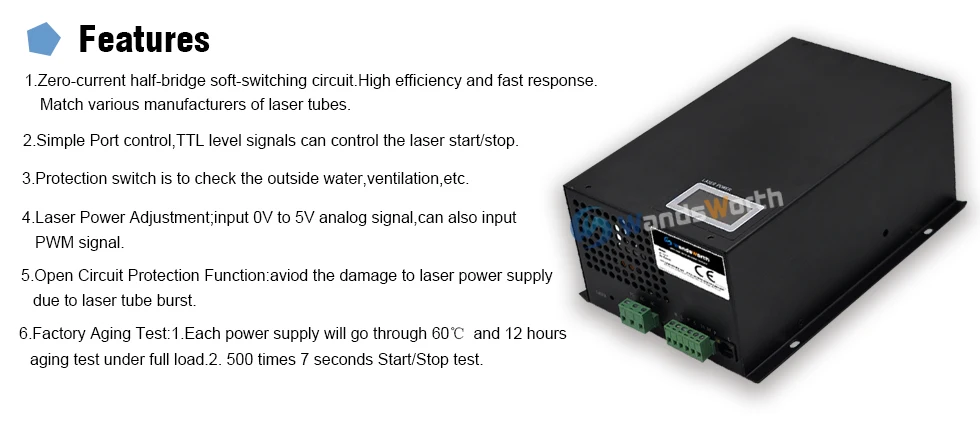 Wandsworth 80-100 Вт CO2 лазерный источник питания для CO2 лазерной гравировки, резки MYJG-100W категории