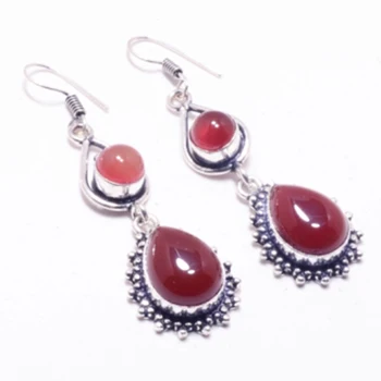 

Genuine Carnelian Earrings Silver Overlay over Copper , Hand made Jewelry Gift