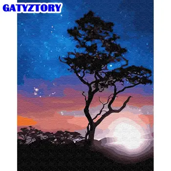 

GATYZTORY 60x75cm Framed Picture By Numbers Kits For Adult Tree Of Life In Night Landscape Painting By Number Handmade Oil Paint