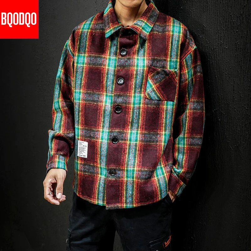 Miglior 5XL Flanella casual Camicia Degli Uomini di Inverno di Spessore Blu Plaid Streetwear Camicette Maschio Giapponese Militare di Modo Lungo Del Manicotto Del Panno Morbido Camicette