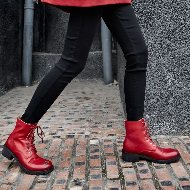 ALLBITEFO real genuine leather women boots Pure color Autumn Winter comfortable breathable ankle boots low heel boots Round toe