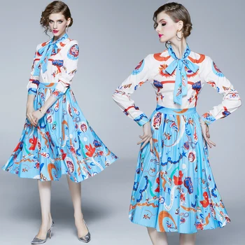 

womens runway Pleated midi dress Designer Business office ladies work wear Vintage Floral party slim Casual Skater Swing dresses