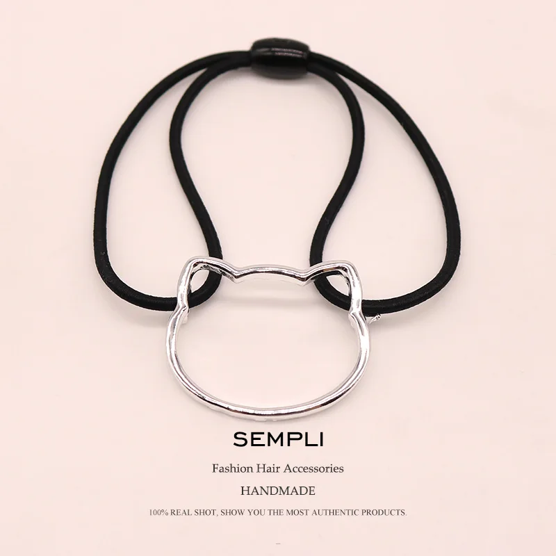 Cat Sempli, 6 форм, высокая эластичность, резинка, серебряный цвет, Микки, кот, сердце, звезда, кольцо, классика, простая, для женщин, резинка для волос, для детей - Цвет: Cat