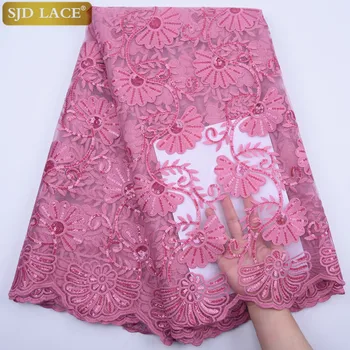 

SJD LACE French Tulle Lace Fabric High Quality African French Lace Fabric With Sequins Milk Silk Lace For Wedding Garment 1814B
