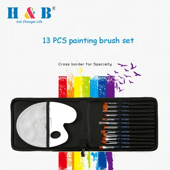 

H&B 13Pcs Paint Brushes Set With Canvas Bag For Oil Acrylic Watercolor Painting Wooden Handle Multifunction Brush Art Supplies