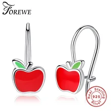Аутентичные стерлингового серебра 925 Серьги гвоздики красная Эмаль Яблоко детские серьги для девочек Детские Модные ювелирные изделия вечерние подарки