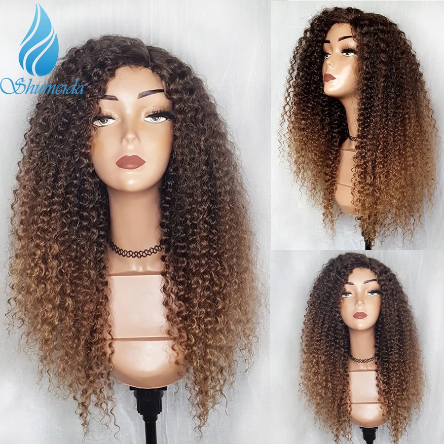 

SHD Ombre Color Lace Front Wig with Baby Hair Brazilian Kinky Curly Human Hair Wigs for Women Remy Hair Glueless Lace Wigs